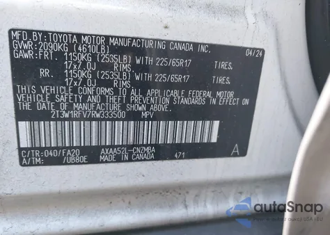 2024 Toyota Rav4 Xle from USA, damaged, VIN 2T3W1RFV7RW333500